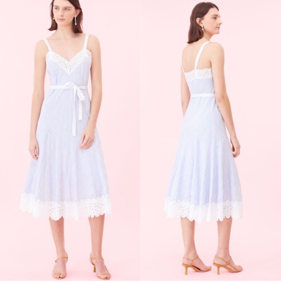 Rebecca Taylor White and Blue Midi Dress - Picture 1 of 14